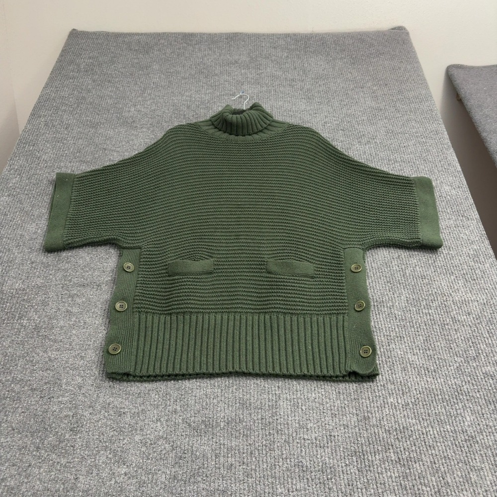 J Crew Sweater Women S Green Cotton Merino Wool Turtleneck Button Detail Casual